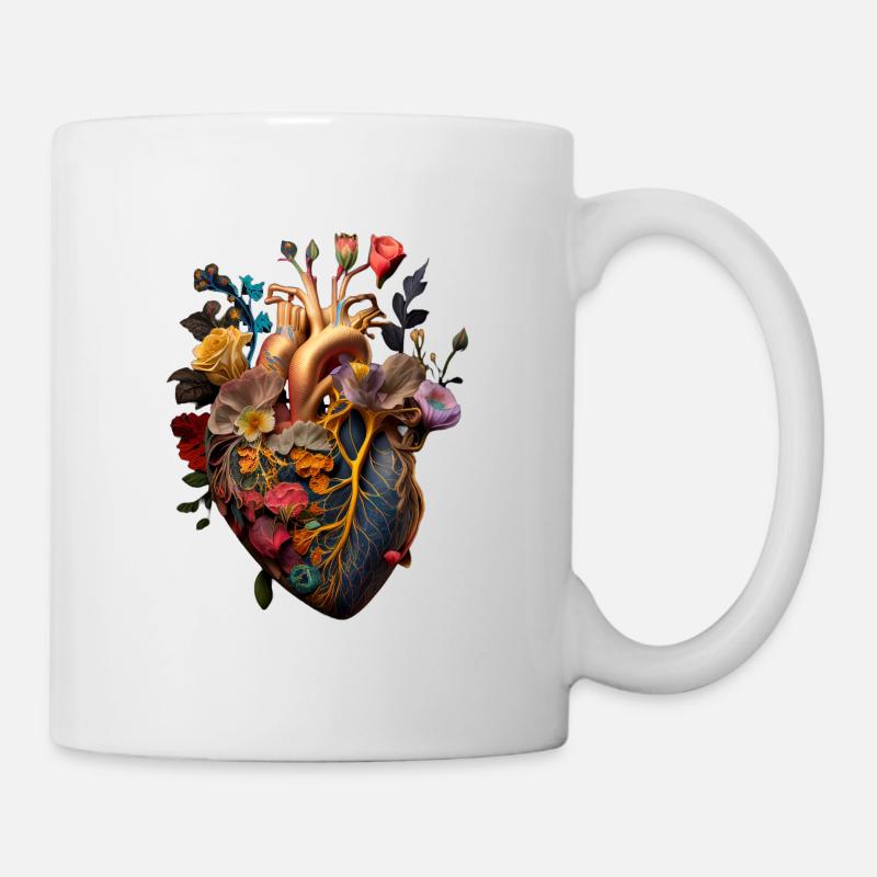 Fleur de coeur | Conception de coeur | Coeur de fleurs | Fleur - Mug blanc - blanc