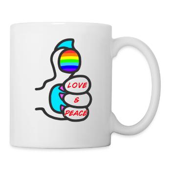 Love & Peace, mit Pfote und Regenbogen - Mug - white - Right