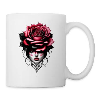Moderne Blumenfrau, minimalistische Strichzeichnung - Tasse - Weiß - Rechts