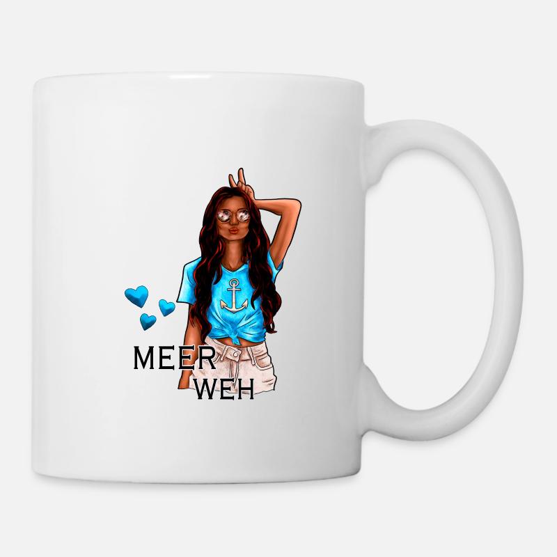 Meerweh Mädchen Illustration brünett - Tasse - Weiß