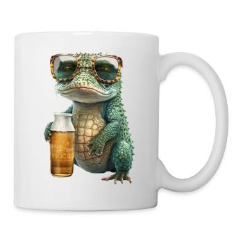 Cool crocodile in sunglasses drinking beer - Mug - white - Right