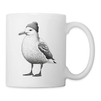 Nordsee Möwe Mütze Beanie - Tasse - Weiß - Rechts