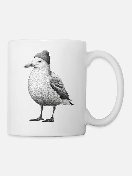 Nordsee Möwe Mütze Beanie - Tasse - Weiß