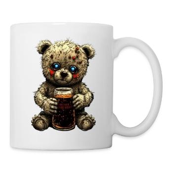 Guseliger Teddy mit Bier - Tasse - Weiß - Rechts