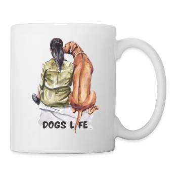 Fille aux cheveux noirs avec chien de chasse Chiens Vie - Mug blanc - blanc - Droite