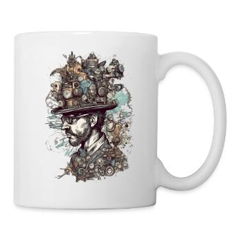 Trippy Steampunk Motif - Man with Crazy Hat - Mug - white - Right