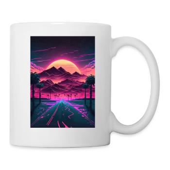 Neon Sunrise Over the Synthwave Mountains - Tasse - Weiß - Rechts