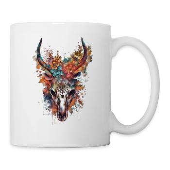 Crâne de gazelles boho avec fleurs et aquarelles - Mug blanc - blanc - Droite