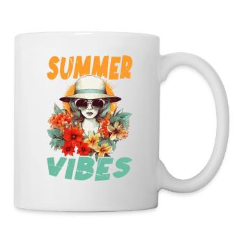 Sommer Frau Sonnenbrille Hut Blumen Sonne Vintage - Tasse - Weiß - Rechts