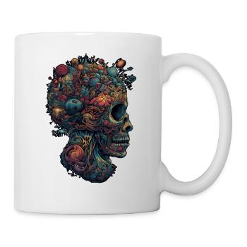 Surrealistischer, psychedelischer Trippy Totenkopf - Tasse - Weiß - Rechts