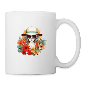 Sommer Frau Sonnenbrille Hut Blumen Sonne Vintage - Tasse - Weiß - Rechts