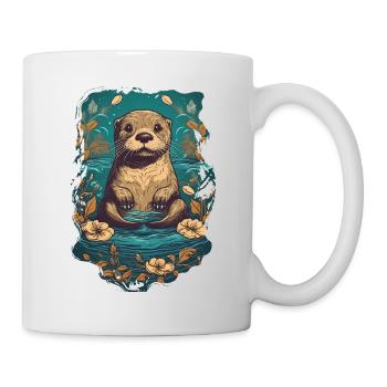Loutre mignonne dans l’eau avec des nénuphars - Mug blanc - blanc - Droite