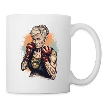 Mamie boxeuse cool avec des gants de boxe - Mug blanc - blanc - Droite
