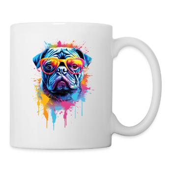 Buntes Mopshund-Design - Tasse - Weiß - Rechts
