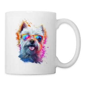 Yorkshire Terrier Hund mit Brille - Tasse - Weiß - Rechts