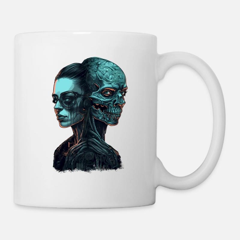 Beautiful skeleton cyborg gothic woman two faces - Mug - white