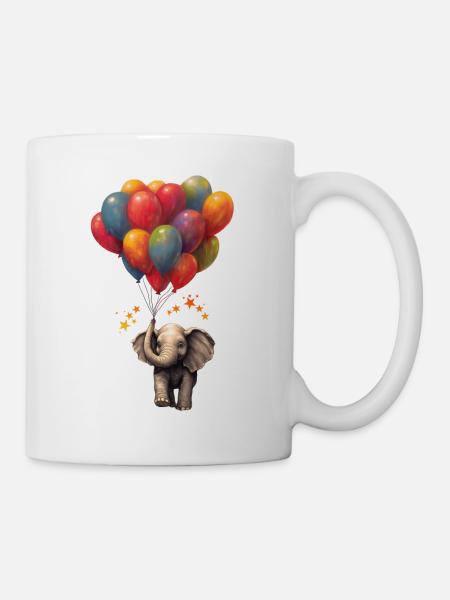 Elefant mit Luftballons - Tasse - Weiß