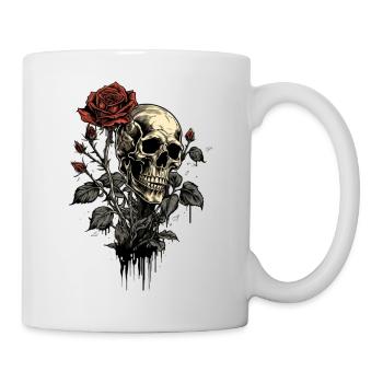 Crâne avec Crâne de Rose Rouge Amour et Mort - Mug blanc - blanc - Droite