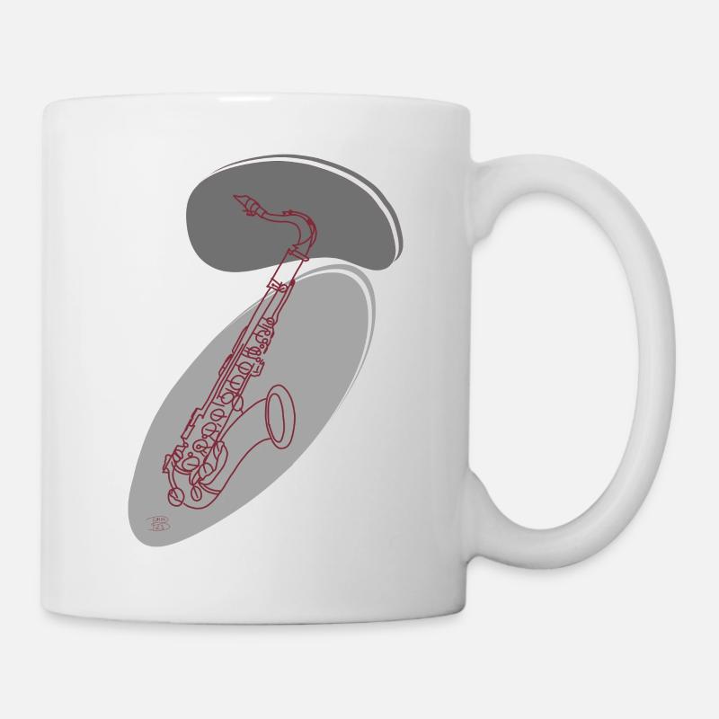 "Saxofon", Boho Line Art Design, Serie "Music" - Tasse - Weiß