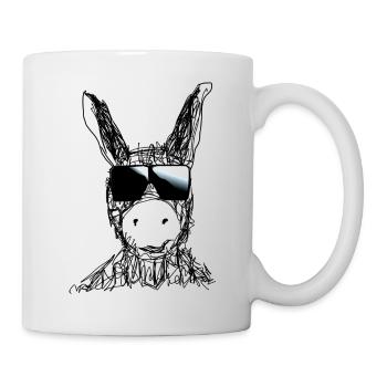 Donkey, Stuffed Animal,Watercolor,Drawing,Sunglasses - Mug - white - Right