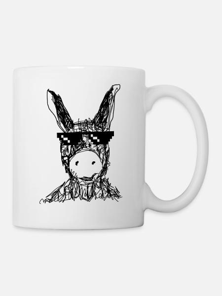 Esel, Zeichnung, sonnenbrille,retro, vintage - Tasse - Weiß