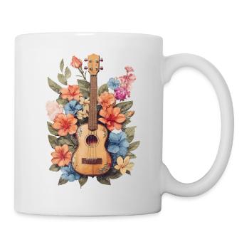 Vintage Ukulele mit Blumen - Tasse - Weiß - Rechts