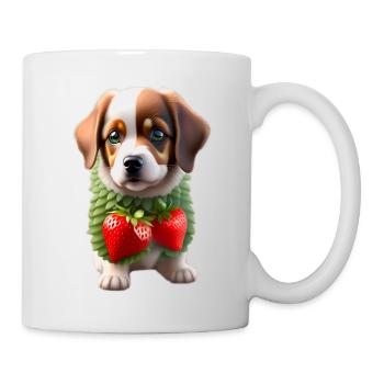Hund mit Erdbeeren - Tasse - Weiß - Rechts