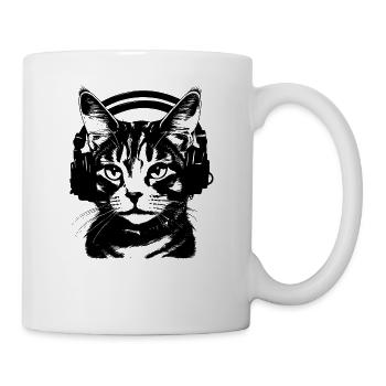Melodische Samtpfote: Katze mit Headset - Tasse - Weiß - Rechts