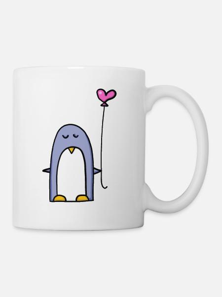 Pinguin mit Herzballon - Tasse - Weiß