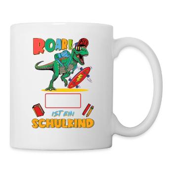 T-Rex Dino Schulkind personalisierbar mit Name - Tasse - Weiß - Rechts