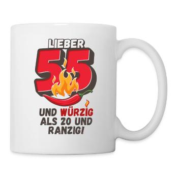 Lieber 55 und würzig als 20 und ranzig! - Tasse - Weiß - Rechts