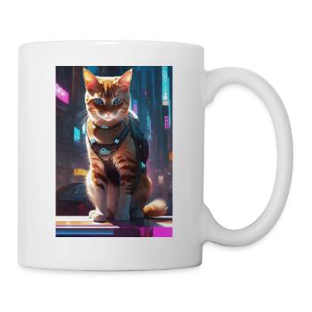 Cyberpunk Katze - Tasse - Weiß - Rechts