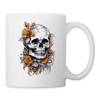 Totenkopf mit Blumen - Tasse - Weiß - Rechts