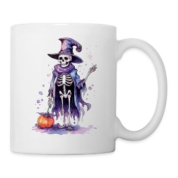 Halloween Aquarell Skelett Hexenhut Shirt - Tasse - Weiß - Rechts