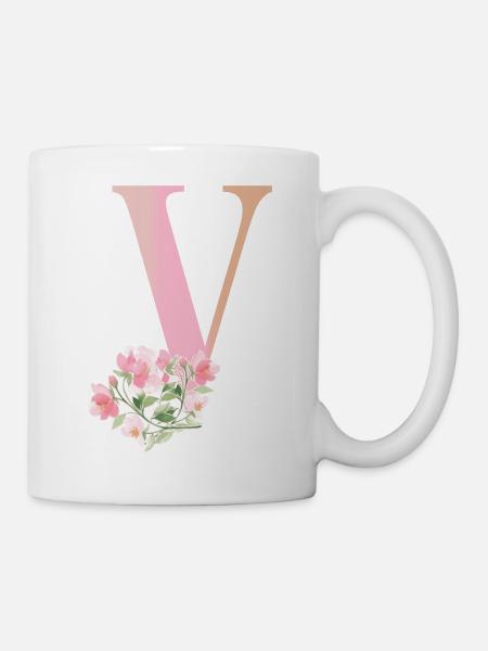 Buchstabe V mit Blumen - Tasse - Weiß
