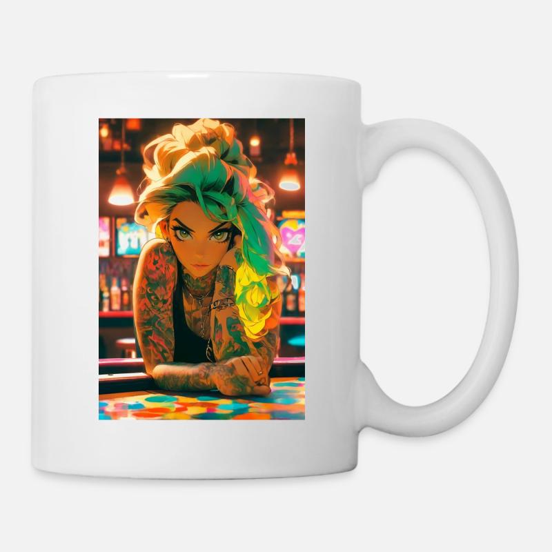 Junge Frau in einer Bar - Tasse - Weiß