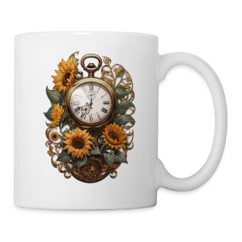 Uhr mit Sonnenblumen - Tasse - Weiß - Rechts