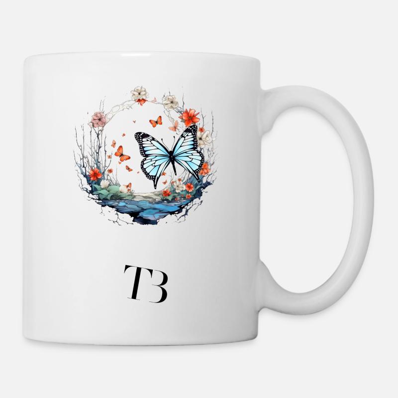 Beautiful butterfly design in flower ring - Mug - white