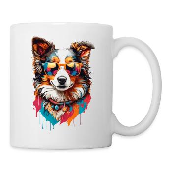 Border Collie mit Sonnenbrille: Niedliche Eleganz - Tasse - Weiß - Rechts