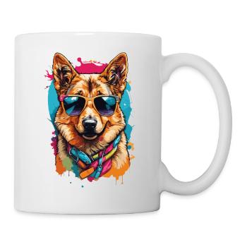 Colorful German Shepherd: Cool in Sunglasses - Mug - white - Right