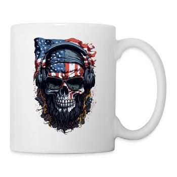 Cool USA Flair : Tête de mort, drapeau et lunettes de soleil - Mug blanc - blanc - Droite