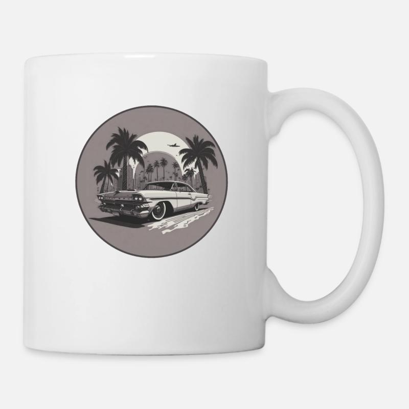Voiture rétro et coucher de soleil à Miami - Mug blanc - blanc