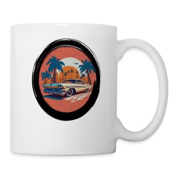 Retro-Auto und Sonnenuntergang in Miami - Tasse - Weiß - Rechts