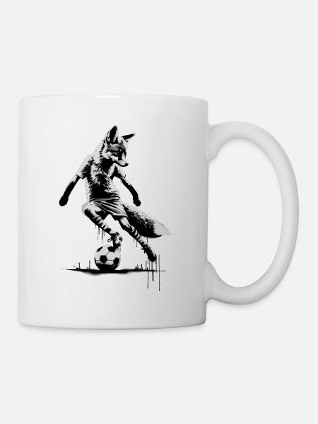 Fuchs spielt Fußball - Tasse - Weiß