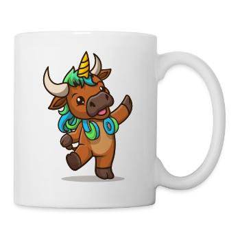 Cartoon-Stier mit Einhorn - Tasse - Weiß - Rechts