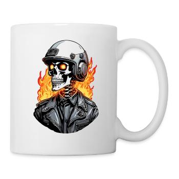 Totenkopf - Skelett - Totenkopf - Motorradhelm - Tasse - Weiß - Rechts