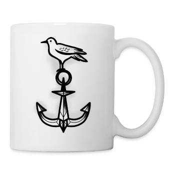 Tattoo-Stil Möwe und Anker - Tasse - Weiß - Rechts