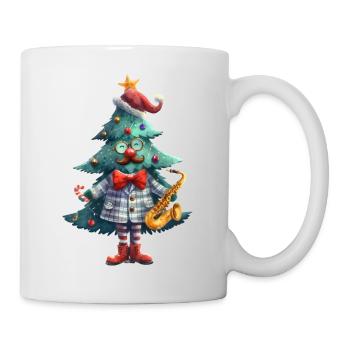 Mr.Tree, funny Christmas tree man with saxophone - Mug - white - Right