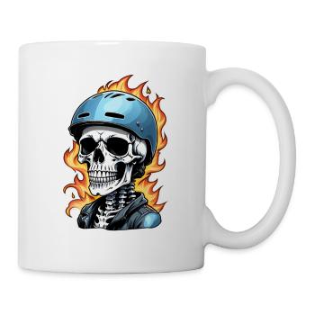 Motorrad im Retro-Stil - Totenkopf und Skelett - Tasse - Weiß - Rechts
