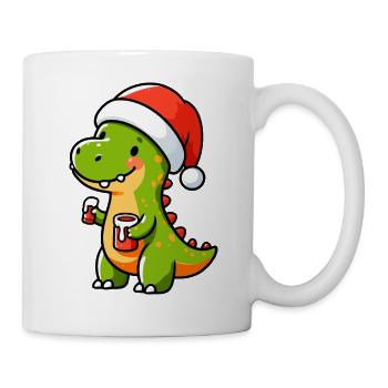 Cute Dino Santa Hat Cartoon Christmas Dinosaur - Mug - white - Right